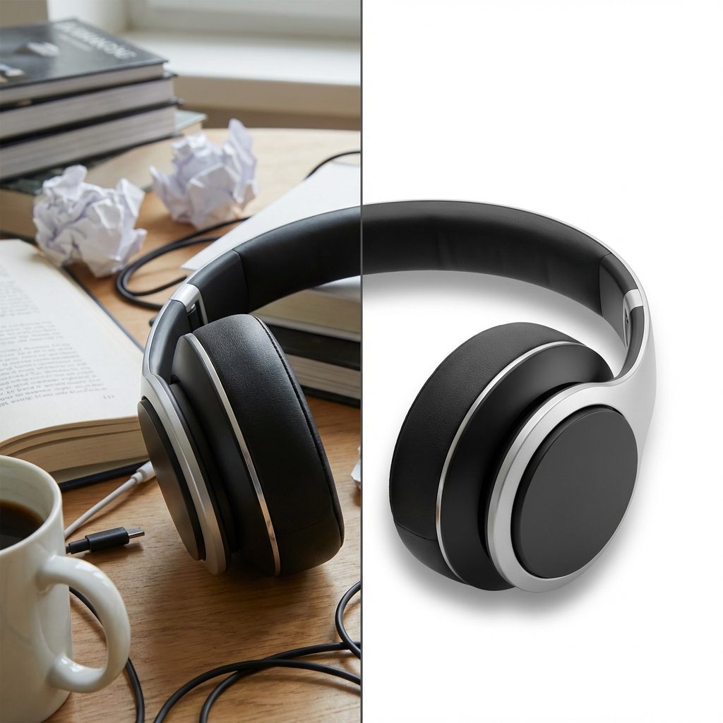 A clean 'Before/After' of a product with the background being instantly removed.