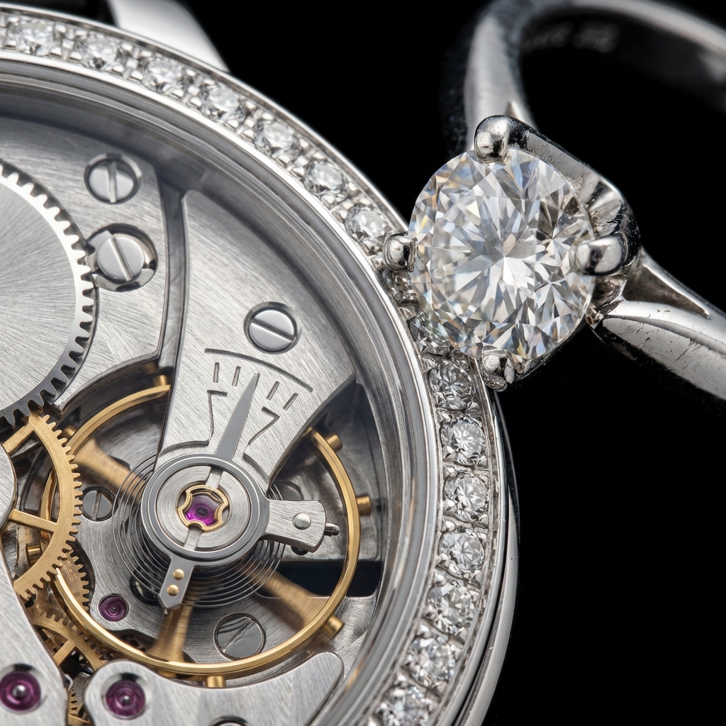 A close-up of a watch or jewelry showing intense texture detail.